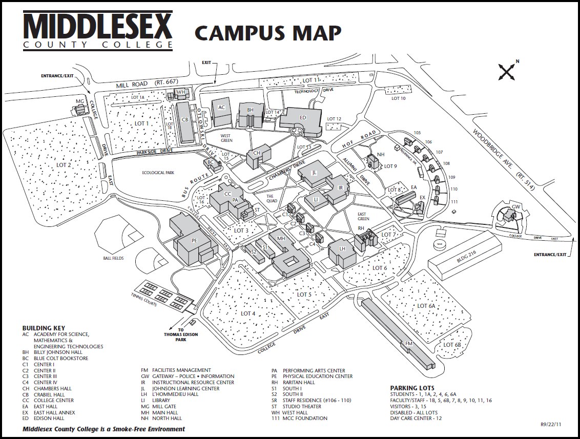Middlesex College Edison campus map with building key