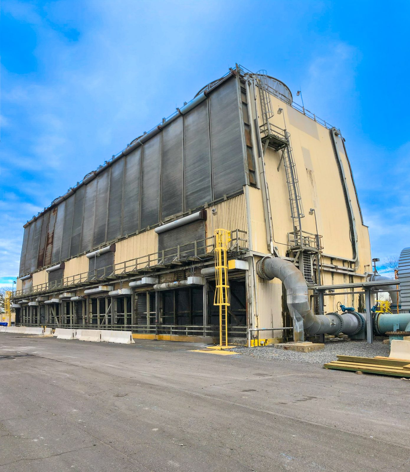The plant's cooling tower, served by the condenser water system