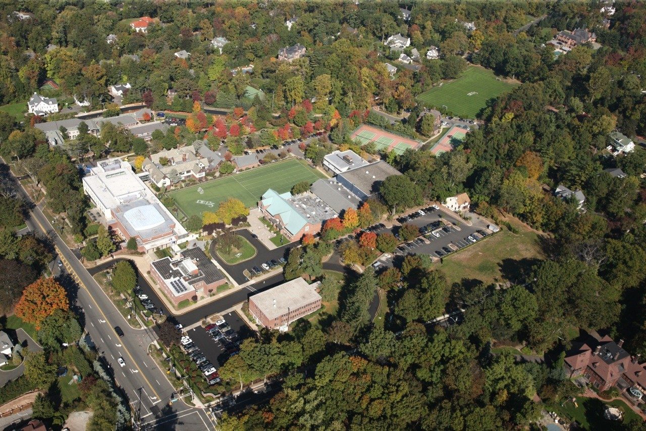 Aerial view of the Dwight-Englewood School campus, Englewood, NJ